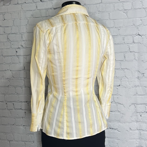 ✨Vintage 1990's Cache Striped White Yelllow/Gold Zipper Long Sleeve Blouse ✨ M - Picture 4 of 9